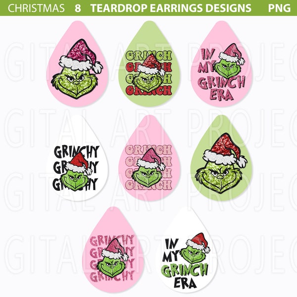 Christmas Teardrop Earring PNG, Green Face Earring Png, Faux Sequin PNG,In My Era Png, Pink Face, Christmas Earrings, Christmas Sublimation,