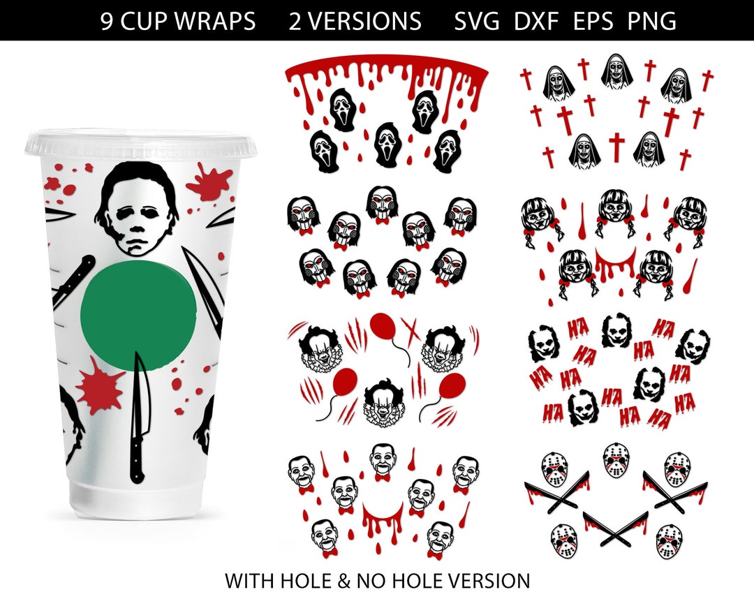 Cup Wrap Svg Bundle, Halloween Svg, Horror Movie Cup Wrap Svg, Horror