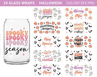 Can Glass Wrap Bundle, Halloween Can Glass Wrap svg, Spooky svg, 16 oz libbey glass, Halloween Sublimation, Halloween SVG,Cute Halloween PNG
