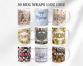 Mama Mug Wrap PNG Bundle, Mom Mug Sublimation Designs, Floral Mama Mug Wrap, Mothers Day Mug PNG, 11oz 15oz Mug Design, PNG Digital Download
