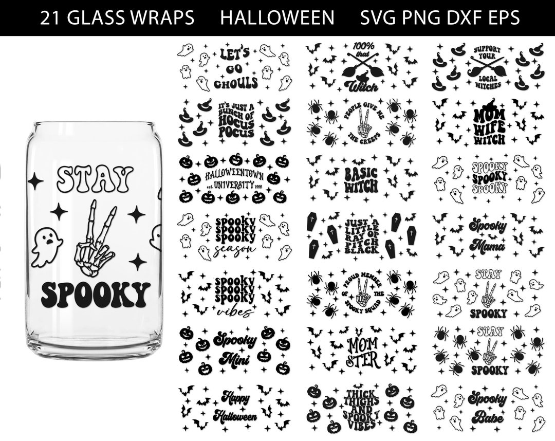 Halloween Can Glass Wrap Svg, Can Glass Wrap Bundle, 16 Oz Libbey Glass ...