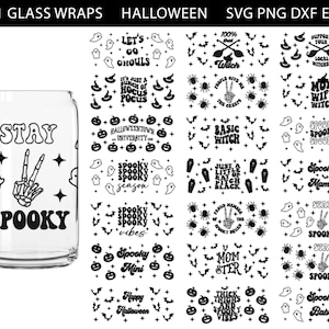 Halloween Can Glass Wrap svg, Can Glass Wrap Bundle, 16 oz libbey glass, Halloween Bottle Labels, Halloweentown, Momster, Spooky svg, Witch