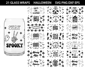 Halloween Can Glass Wrap svg, Can Glass Wrap Bundle, 16 oz libbey glass, Halloween Bottle Labels, Halloweentown, Momster, Spooky svg, Witch