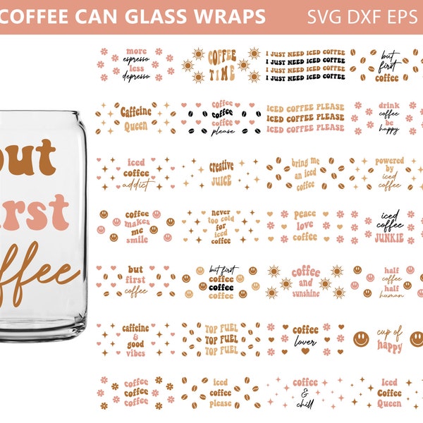 Can Glass Wrap Bundle, Coffee Can Glass Wrap svg, Coffee Can Glass Wraps, Coffee Full Wrap,Glass Coffee Cup, Iced Coffee,Libbey Glass Bundle