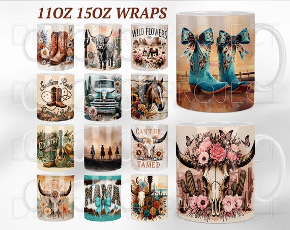 Western Mug Wraps PNG Bundle, Western Wrap PNG, Western PNG, Cowboy Mug Full Wrap, Mug Wrap For Cowboy, Western Sublimation, Cowboy Wrap Png