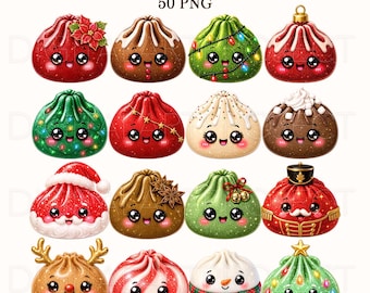 Christmas Dumpling PNG Bundle, Glitter Dumpling PNG, Kawaii Christmas Clipart, Cute Holiday Sublimation PNG, Christmas Shirt Designs