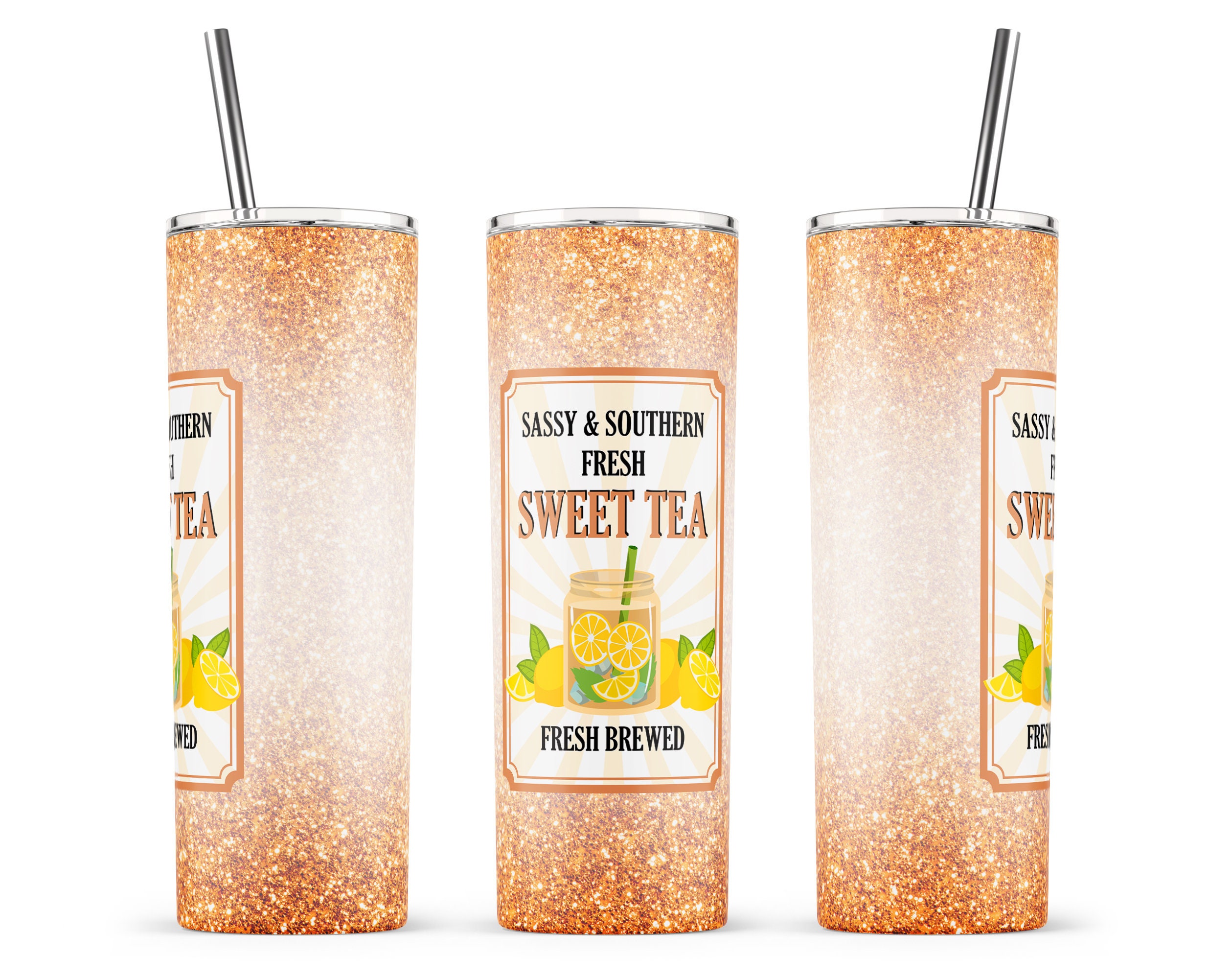 Sassy And Southern Fresh Sweet Tea Sublimation Design, 20oz Skinny Tumbler, Sweet Tea Label, Lemons Sublimation, Waterslide Lemons Tumbler