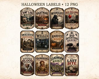 Vintage Spooky Halloween Labels PNG Bundle, Apothecary Bottle Labels, Creepy Party Treat Tags, Spooky Printable Label, Vintage Halloween Label