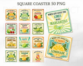 When Life Gives You Lemons Square Coasters, Summer Square Coaster png, Lemons Png, Summer Drink Coaster Png, Coaster Sublimation,Lime Lemons