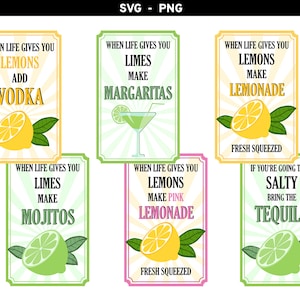 Bundle When Life Gives You Lemons Vodka Lemonade svg png, When Life Gives You Limes Mojitos Margaritas svg, Bring The Tequila, Pink Lemonade