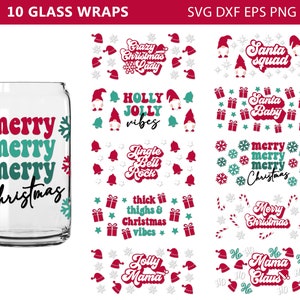 Can Glass Wrap Bundle, Christmas Can Glass Wrap svg, Christmas svg, 16 oz libbey glass, Thick Thighs, Snowflake, Gnomes Svg, Santa Squad, Snow