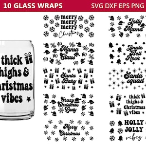 Christmas Can Glass Wrap Bundle, Can Glass Wrap svg, 16 oz libbey glass, Merry Christmas svg, Holly Jolly Vibes Svg, Snowflake, Gnomes Svg