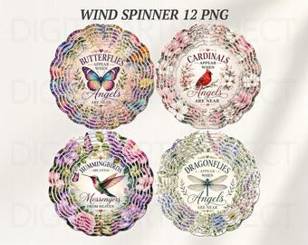 Wind Spinner PNG Bundle, Butterfly Wind Spinner, Cardinal Memorial PNG, Hummingbird Sublimation, Dragonfly PNG, Wind Spinner Sublimation