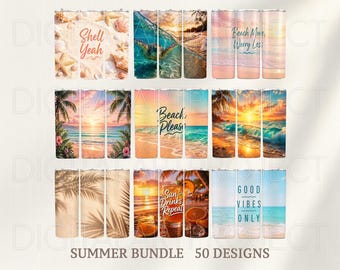 Beach Tumbler PNG Bundle, Summer Tumbler Wrap 20oz, Skinny Tumbler PNG, Ocean Beach Sublimation Design, Tropical Sunset Wrap, Summer Tumbler