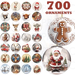 Puede incluir: Una colecci&oacute;n de 700 adornos navide&ntilde;os con varios dise&ntilde;os festivos. Los adornos incluyen im&aacute;genes de Pap&aacute; Noel, renos, escenas nevadas y un hombre de jengibre. Los adornos son redondos y tienen una variedad de colores, incluyendo rojo, blanco y verde.