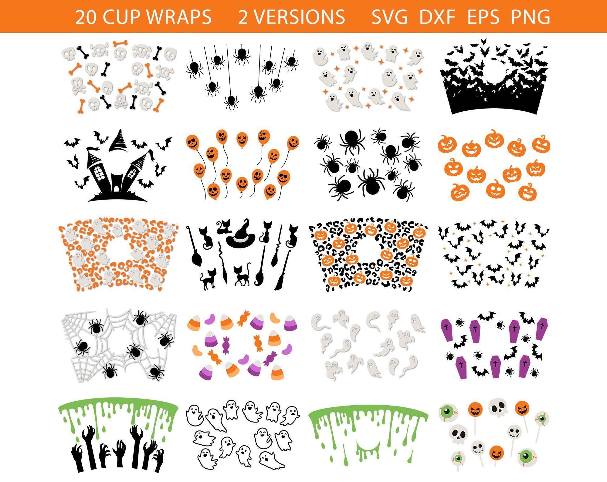 Halloween Cup Wrap Svg Bundle Halloween Svg Pumpkin Svg - Etsy