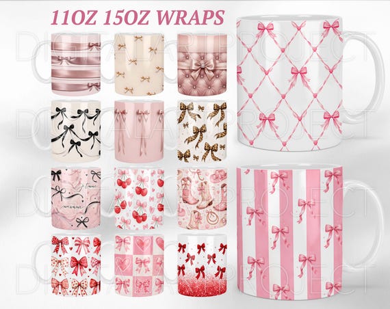 Coquette Bow Mug Wraps PNG Bundle, Coquette Wrap PNG, Western PNG, Coquette Mug Full Wrap, Coquette Bow Sublimation, Cute Coquette Wrap Png