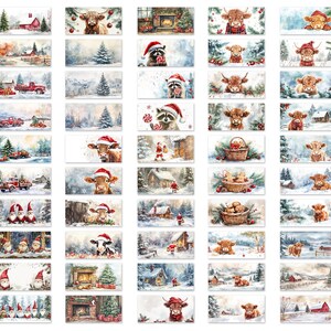 May include: A set of 24 Christmas cards featuring watercolor illustrations of a winter scene with a red truck, a farmhouse, and a cow wearing a Santa hat. The cards are perfect for sending holiday greetings to friends and family.