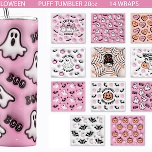 3D Inflated Puff Halloween Tumbler Wrap, 20oz Skinny Tumbler, Halloween PNG, Halloween Sublimation, Spooky Png, Pumpkin,Let&#39;s Go Ghouls PNG