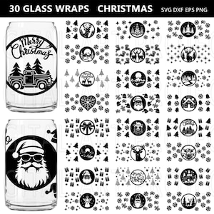 Christmas Can Glass Wrap Svg Bundle, Christmas svg, Can Glass Wrap svg, 16 oz libbey glass, Christmas Tree, Santa Svg, Wildlife Svg, Cricut