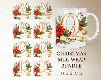 Weihnachtsbecher Wraps Bundle PNG, Weihnachtsalphabet, Weihnachtsnamen Wrap, Weihnachtsbecher Full Wrap, Tassen Wrap Sublimation, Weihnachts Wrap PNG