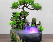 Indoor Wealth Feng Shui Company Office Tabletop Ornaments Desktop Flowing Water, Waterfall Fountain With Color Changing LED Lights Spray