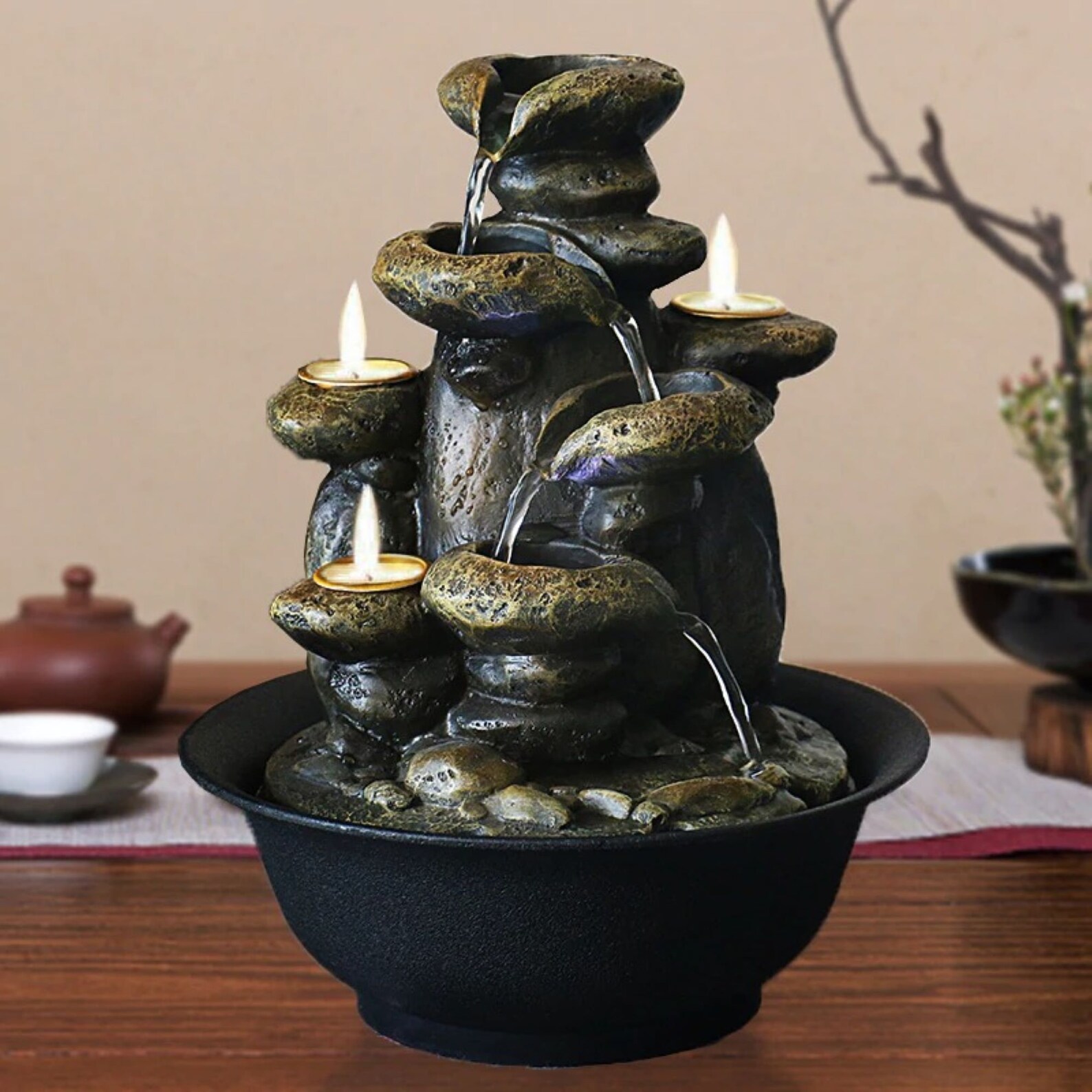 Indoor/Outdoor Water Fountain With Candle Stick Water Etsy