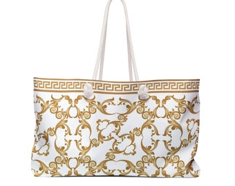 A Tote Weekender Bag - Gold Greek Design