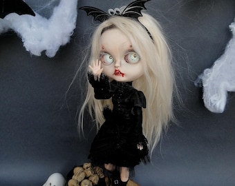 Blythe Doll Custom Vampirina, Blythe OOAK, Art Doll, Collection Doll TBL, beautiful doll, gift for girl&#39;s, bjd, Blonde hair, Halloween doll