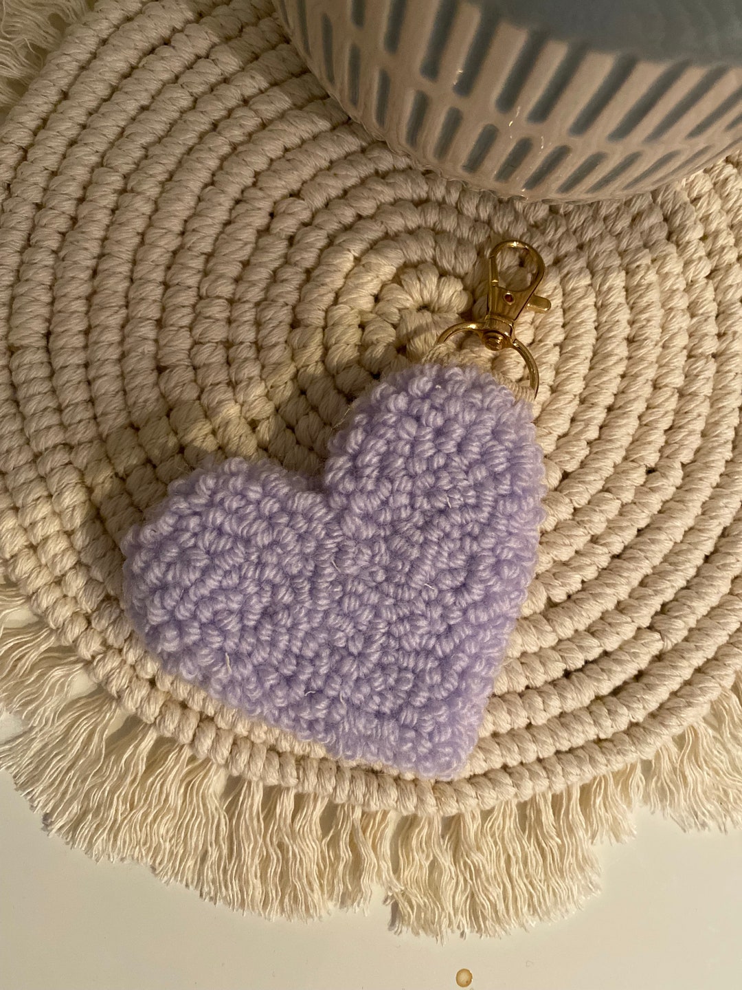 Punch Needle Heart Valentine Keychain Charm Etsy