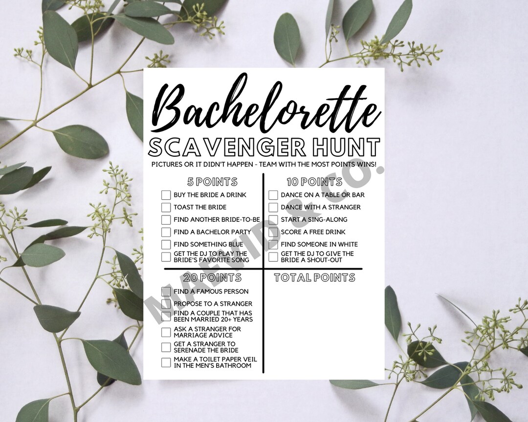PRINTABLE Bachelorette Hen Party Scavenger Hunt Game - Etsy