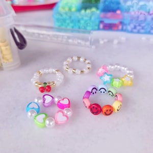 Customizable Rings Colored Beads and Letters (colors: pink - blue - green - yellow - purple - orange - red and others)