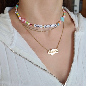 Customizable Necklaces Colored Beads and Letters (colors: pink - blue - green - yellow - purple - orange - red and others)
