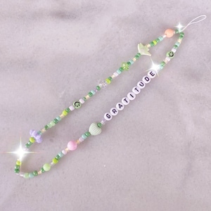 M - Customizable Phone Chain (Phone Strap) Beads and Letters (colors: pink - blue - green - yellow - purple - orange - red and others)