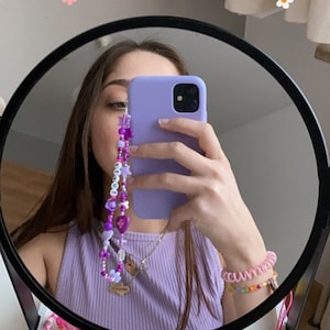 L - Customizable Phone Chain (Phone Strap) Beads and Letters (colors: pink - blue - green - yellow - purple - orange - red and others)
