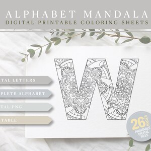 Alphabet Mandala Coloring Pages | Mandala Sheets | Digital | Printable Mandala Sheets | Adjustable for Kids and Adults | Stress Relief