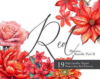 Watercolor Red Floral Clipart Set: Passionate Blooms (Digital Download)