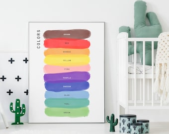 Póster educativo de tabla de colores para aula y estudio / Descarga digital - Varios tamaños - Versiones en EE. UU., Reino Unido y español