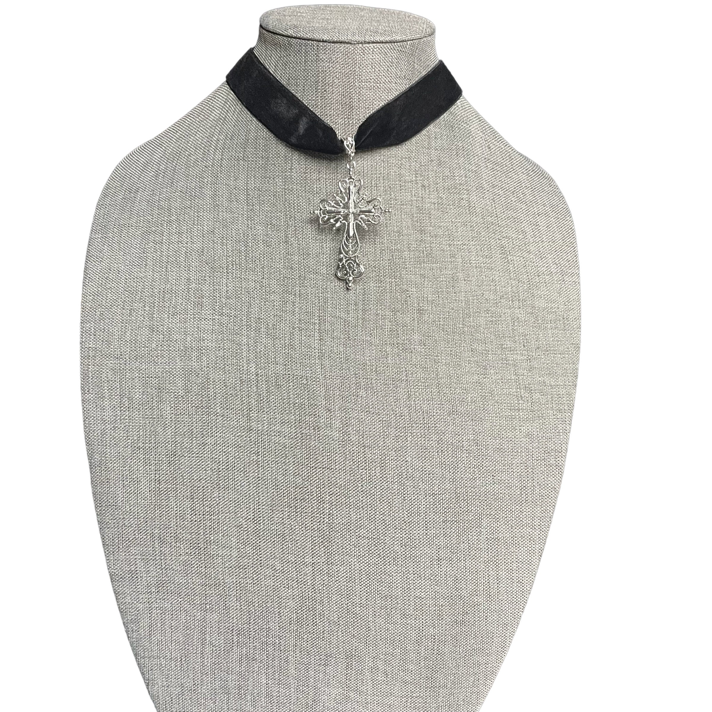 Black Velvet Choker With Gothic Cross Pendant - Etsy