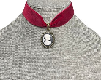 Burgundy Velvet Cameo Choker