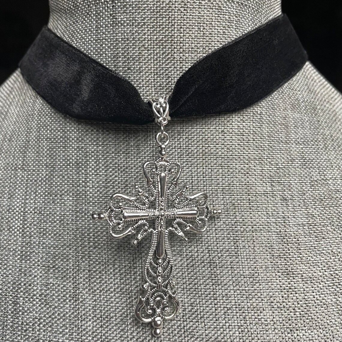 Black Velvet Choker With Gothic Cross Pendant - Etsy