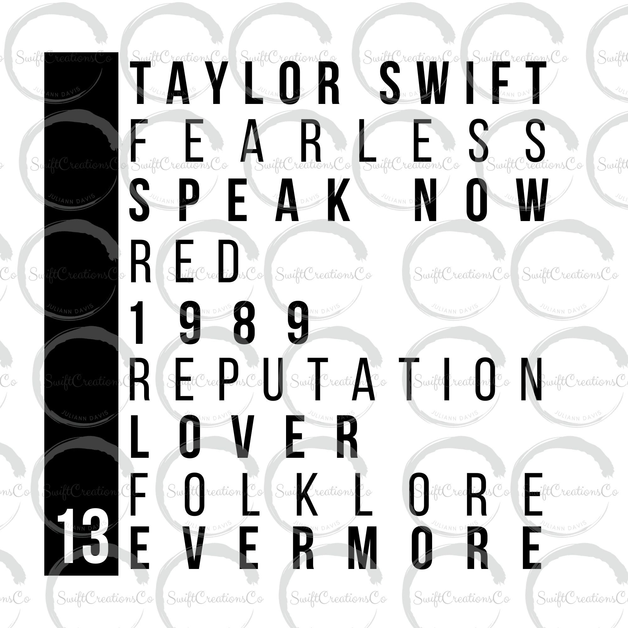 Taylor Swift Album Names 13 Design Digital File Only Etsy