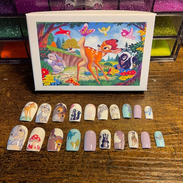 Full set of 20x nails gel….. DISNEY… BAMBI.. (inspired) any shape and length