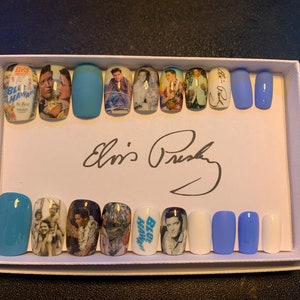 Full set of 20x nails gel…..   inspired ELVIS PRESLEY blue Hawaii
