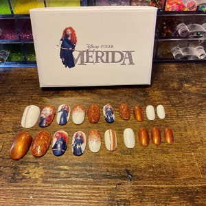 Volles Set mit 20x Gelnägeln… MERIDA (von Disney inspiriert)… jede Form und Länge