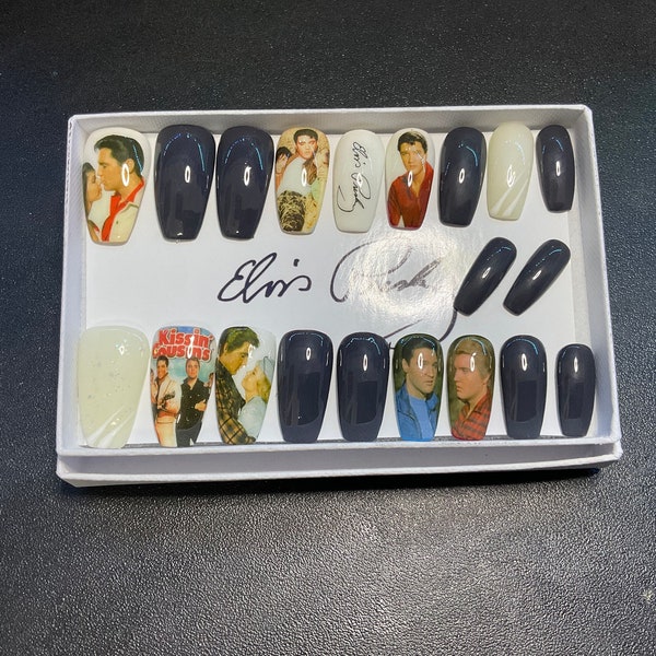Full set of acrylic nails…..  inspired elvis Presley film. KISSIN COUSINS