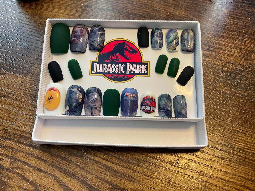 Full Set of Acrylic Nails.. JURASSIC PARK .. Any Shape and Etsy