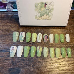 Full set of acrylic nails.. Disney inspired TIANA any shape and length image 2