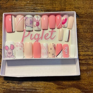 Full set of acrylic nails….. Disney inspired WINNIE THE POOH (piglet )….. any shape and length