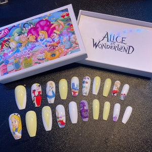 Full set of 20x nails gel….. Disney inspired ALICE IN WONDERLAND any shape and length
